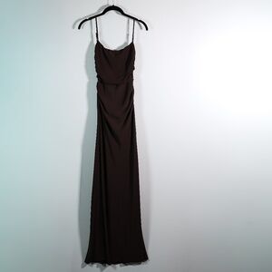 Zara Cowl Neck Ruched Draped Sleeveless Tank Maxi Dress Chocolate Brown Small